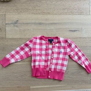 Polo by Ralph Lauren Pink and White Checkered Kids Cardigan